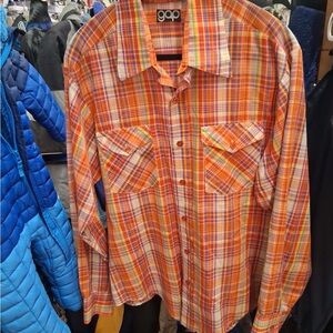 GAP VINTAGE 1969 or 1970s Orange Plaid Men’s Shirt size Large in MINT condition